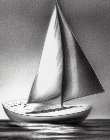 Pencil drawing of a sailboat in the water
