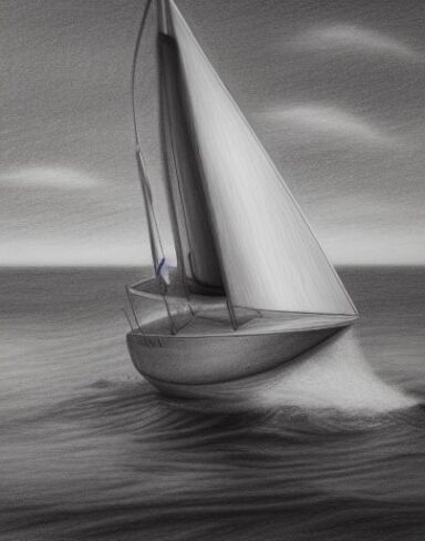 Pencil drawing of a sailboat in the water