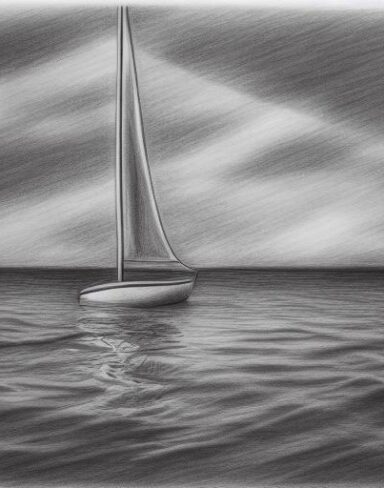 Pencil drawing of a sailboat in the water