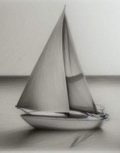 Pencil drawing of a sailboat in the water