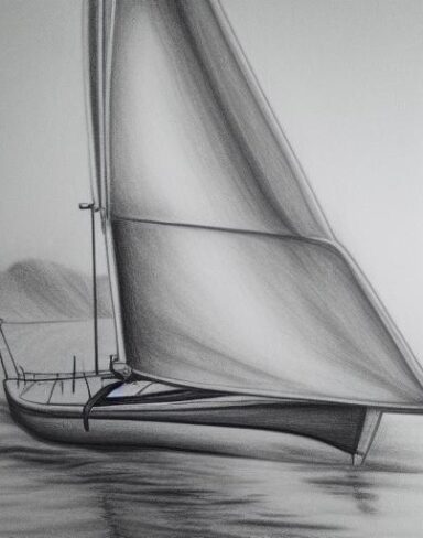 Pencil drawing of a sailboat in the water