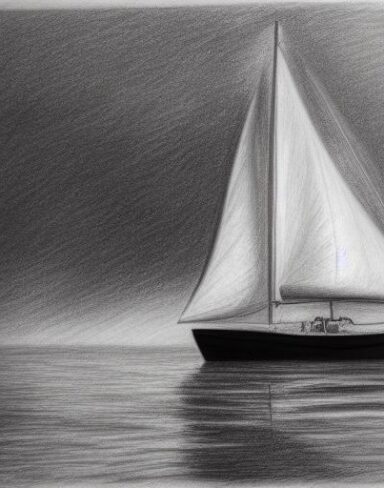 Pencil drawing of a sailboat in the water