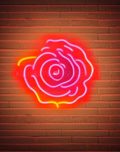 Simple flower neon sign on brick wall