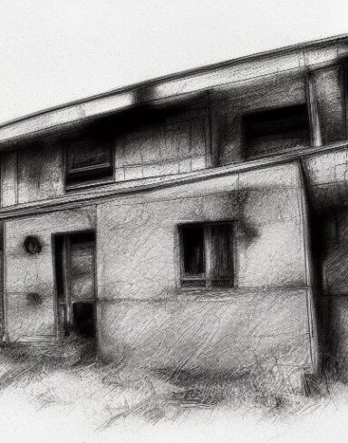 The black and white drawing of a house
