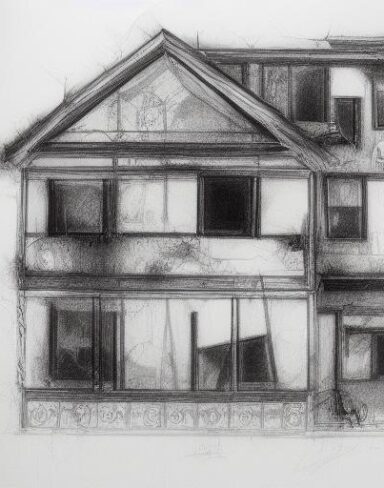 The black and white drawing of a house