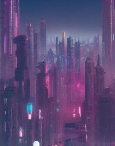 The digital city filled with lots of tall buildings