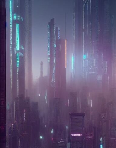 The digital city with lots of tall buildings