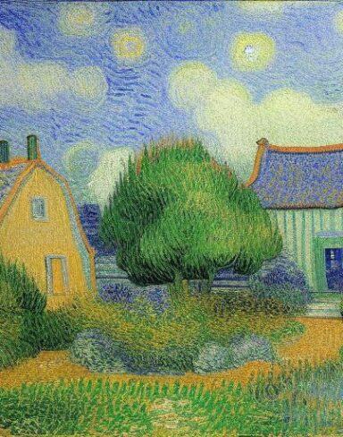 The painting of a house with garden