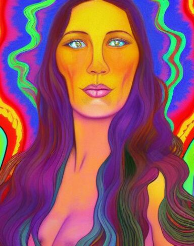 The painting of a woman with long hair