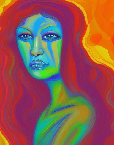 The painting of a woman with long hair