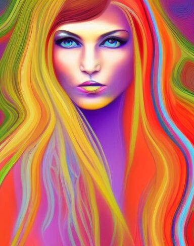 The painting of a woman with long hair