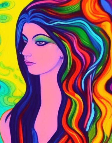 The painting of a woman with long hair