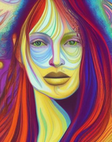 The painting of a woman with long hair