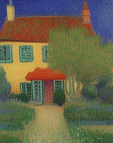 The painting of the house in garden