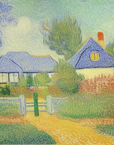 The painting of the house with a garden