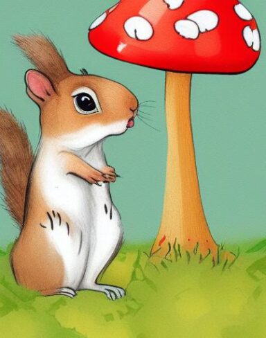 The squirrels and a mushroom