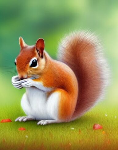 The squirrels near a mushroom