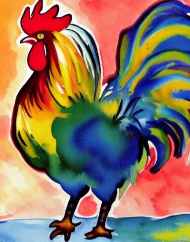 The watercolor painting of a rooster