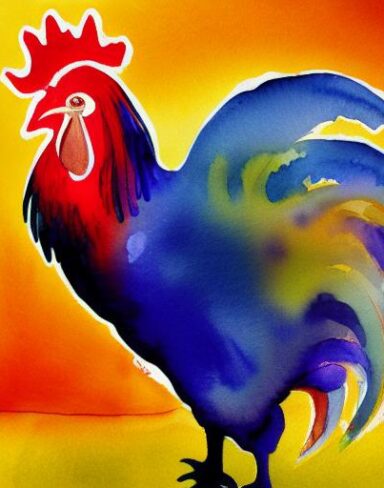 The watercolor painting of a rooster by Olga Boznańska