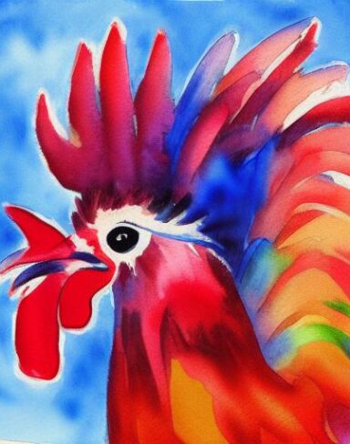 The watercolor painting of a rooster by Olga Boznańska