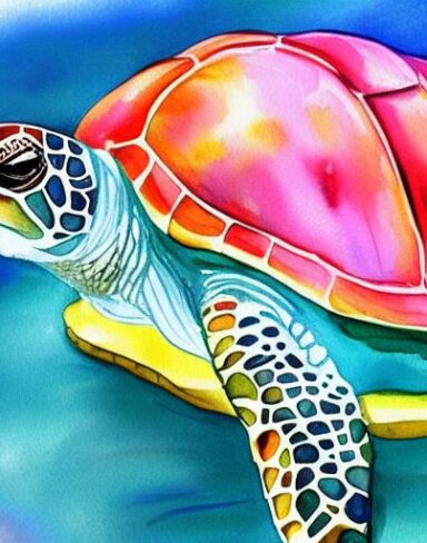 The watercolor painting of a sea turtle