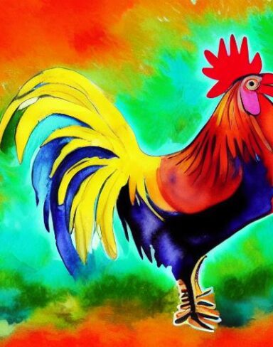 The watercolor painting of rooster