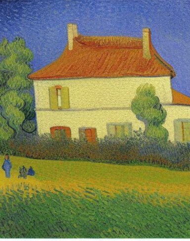 Van gogh painting of a house in a garden