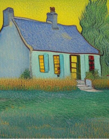 Van gogh painting of a house in the garden