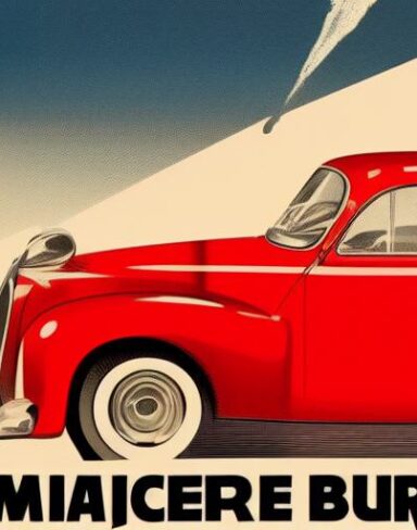 Vintage poster advertising a vehicle