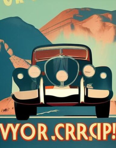 Vintage poster advertising a vehicle