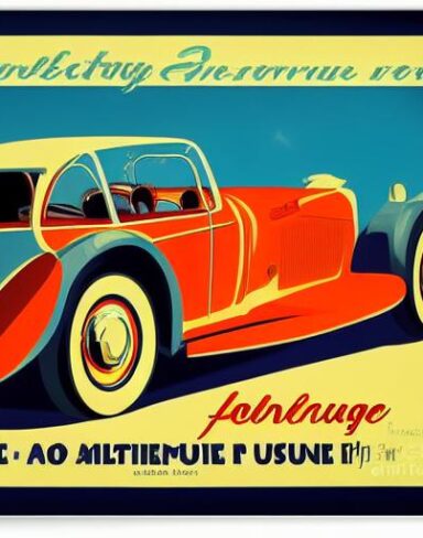 Vintage poster advertising a vintage automobile