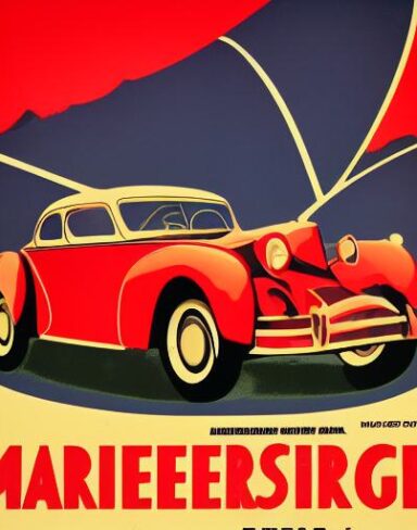 Vintage poster advertising the vintage automobile