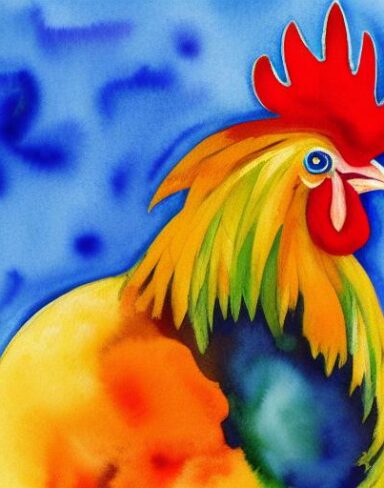 Watercolor painting of a rooster