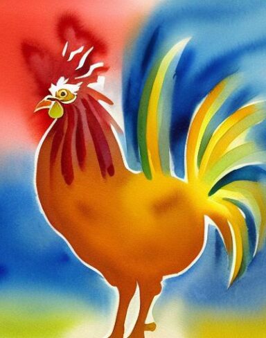 Watercolor painting of the rooster by Olga Boznańska
