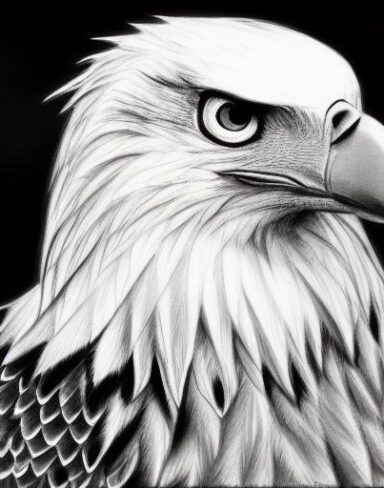 A black and white drawing of a eagle