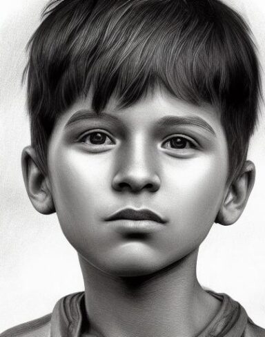 A black and white drawing of a junior boy