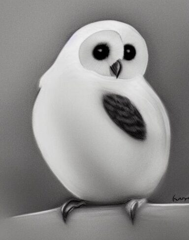 A black and white drawing of a small bird