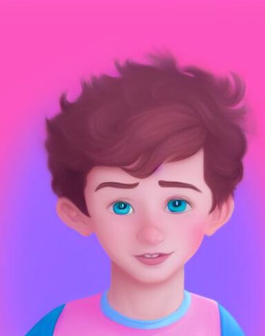 A boy with pink background