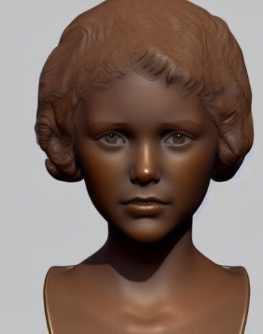 A bronze bust of the young girl