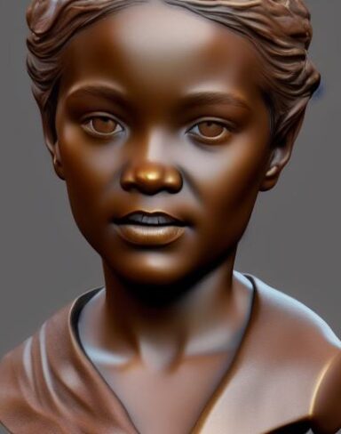 A bronze bust sculpture of girl