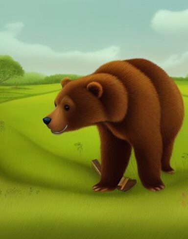 A brown bear on a green field