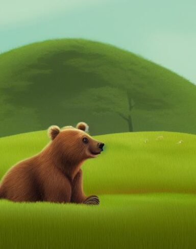 A brown bear sitting on top of grass field