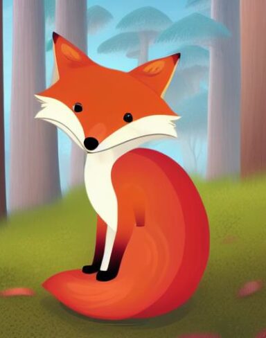 A cartoon fox sitting on top of a mushroom