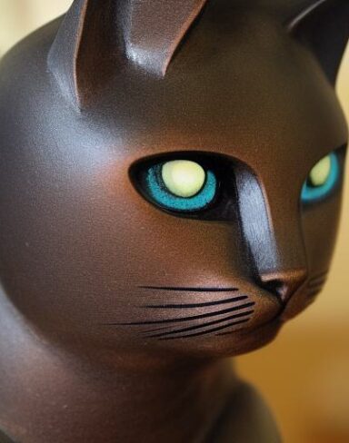 A close up of a cat statue