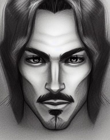 A close up of a drawing of a cool guy