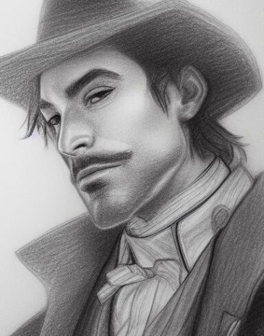A close up of a drawing of a gentleman