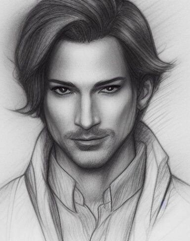 A close up of a drawing of a man