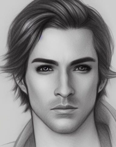 A close up of a drawing of a young handsome man
