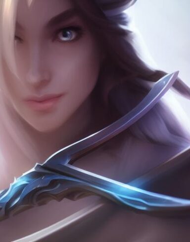 A close up of a person holding a sword