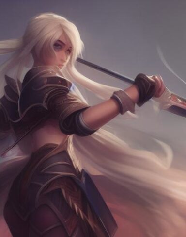 A close up of a person holding a sword